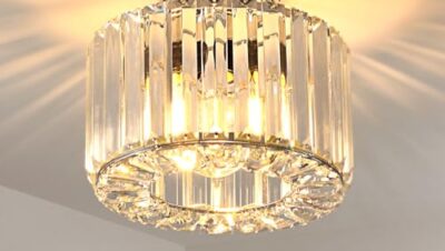 ANWIO Industriell kristallsilver taklampa, lampa E27 hängande metalldesign Ø 230 mm, modern takbelysning för hall, vardagsrum, matsal, kök