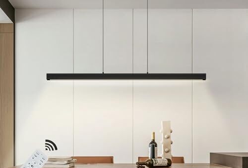 Hängande belysning LED hänglampa Matbord Svart, 36W Modern Pendellampa Dimbar med Fjärrkontroll, Höjdjusterbar linjär design Hängande för Matsal Vardagsrum Kök Kontor, L100cm