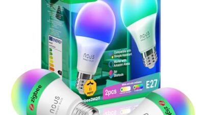NOUS P3Z, ZigBee glödlampa e27 LED varmvit, RGB tuya smart liv dimbar glödlampa lampa med fjärrkontroll tillbehör dimbara lampor lampor lampor Alexa echo Google Home assistant (Zigbee, Pack of 2)