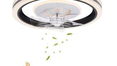 UYRTOY 18,5 tum modern fläkt taklampa, takfläkt för taklampa dimbar LED-lampa med fjärrkontroll 3 färgtemperaturer och 6 hastigheter fjärrstyrd tystgående